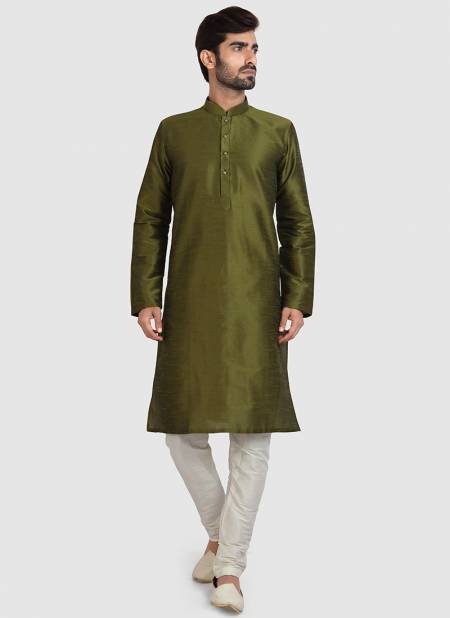 Mehendi Colour Party Wear Mens Silk Kurta Pajama Collection 1278